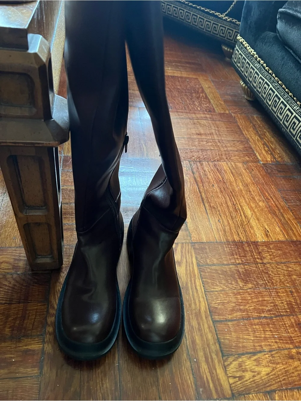 Jeffrey Campbell Knee Leather Boots in Dark Brown